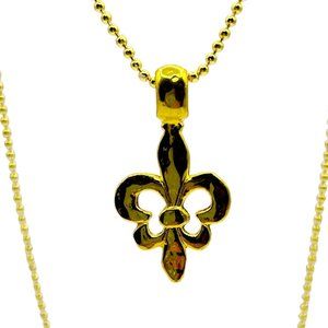Shiny Gold Fleur de Lis on Mini Ball Chain Necklace